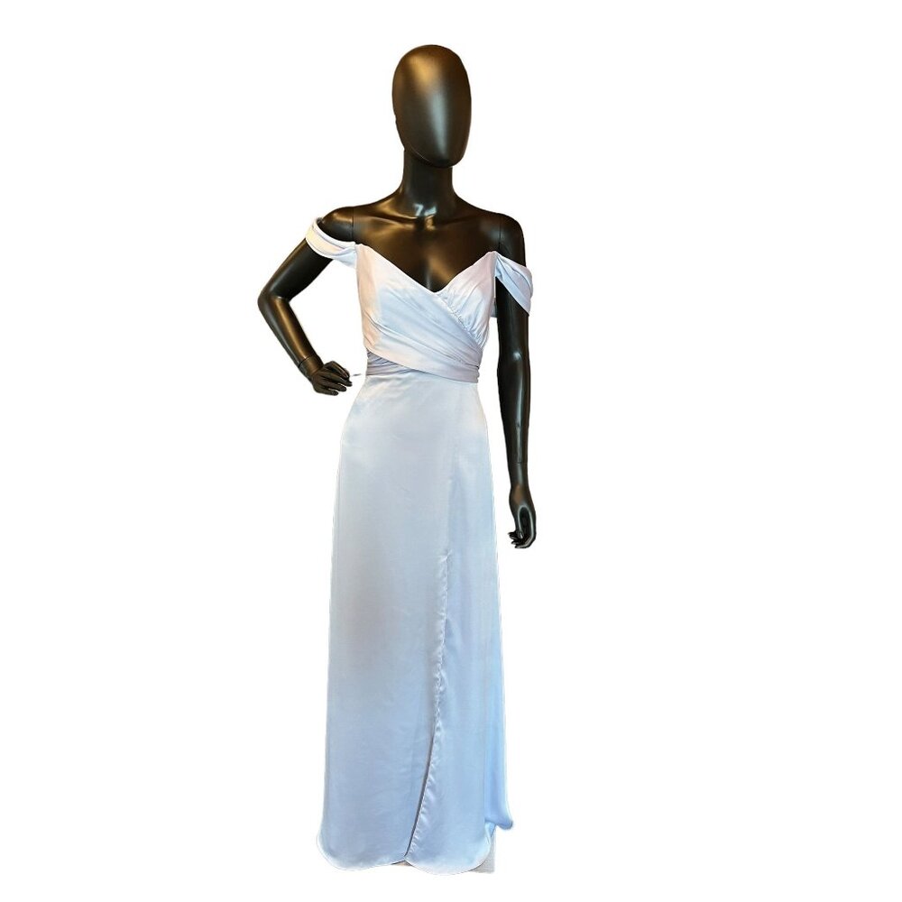 NWOT - Whisper Satin Silver Formal Gown - Dessy Collection